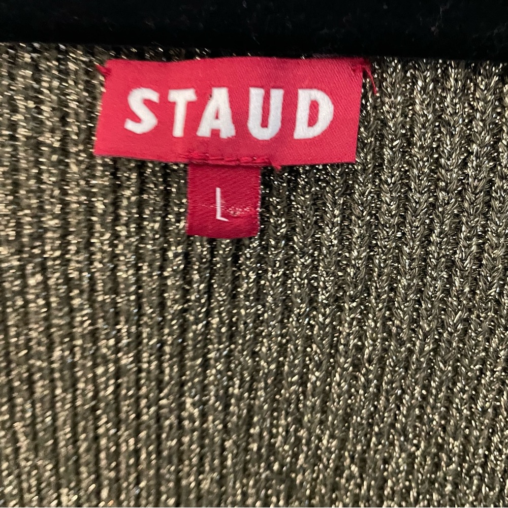 STAUD Cerro Metallic Ribbed-Knit Bustier Top Large.      13 - Picture 4 of 8